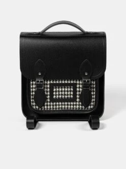 The Small Portrait Backpack - Black Celtic Grain & Harris Tweed® Houndstooth Tartan