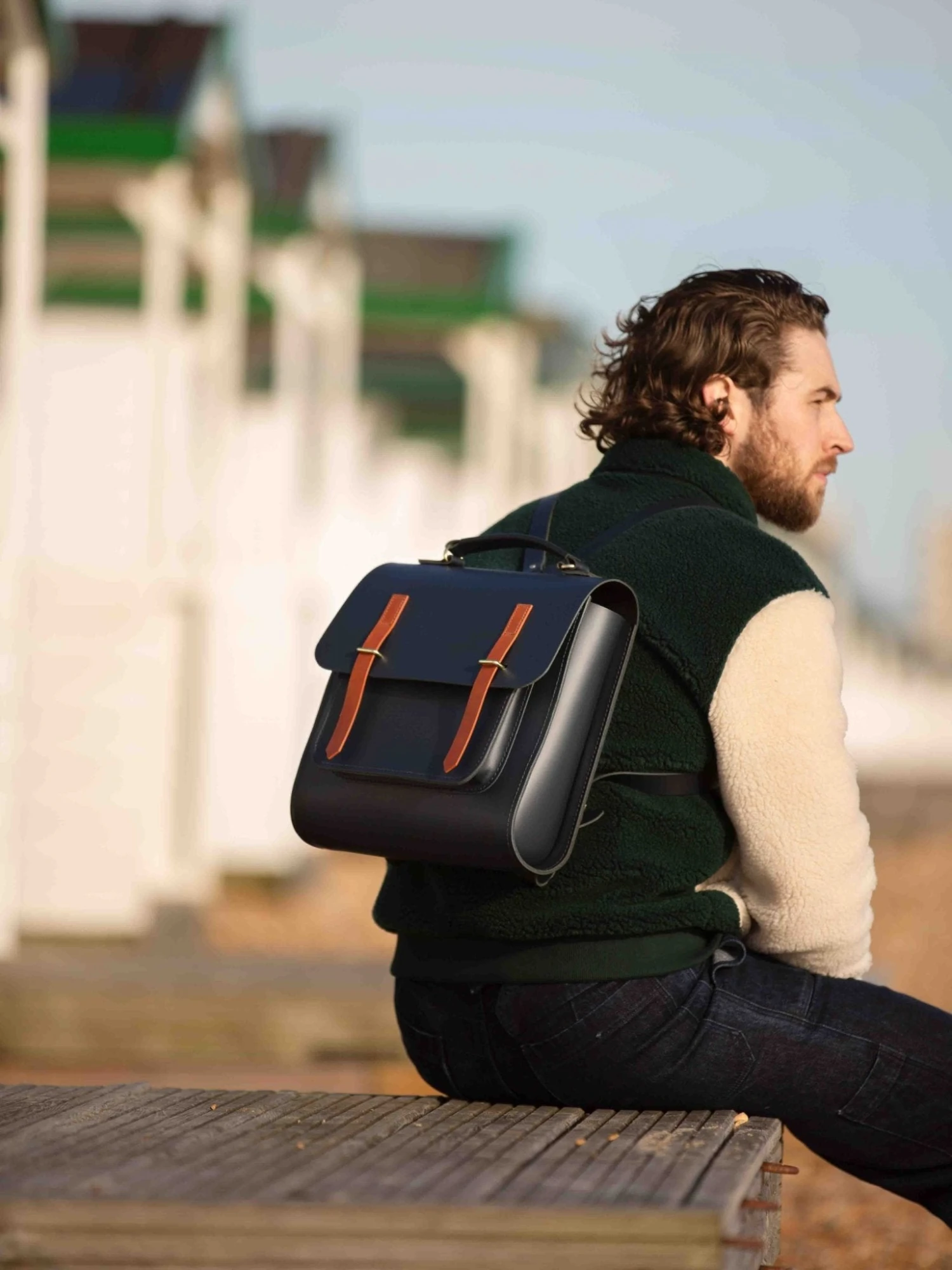 The Messenger Backpack -Navy & Tan Bridle 4 The Messenger Backpack -Navy & Tan Bridle - Image 2